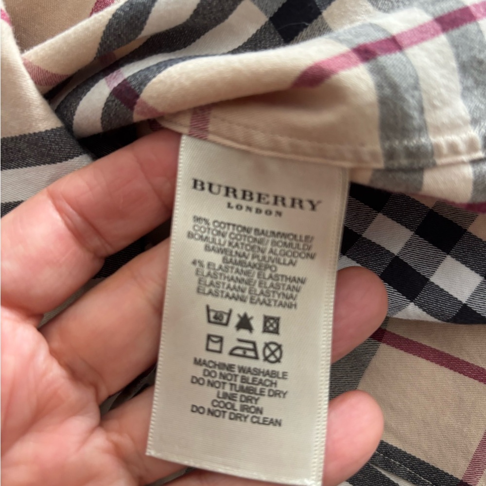 Burberry men’s long sleeve fitted shirt classic beige check size medium - Picture 8 of 9